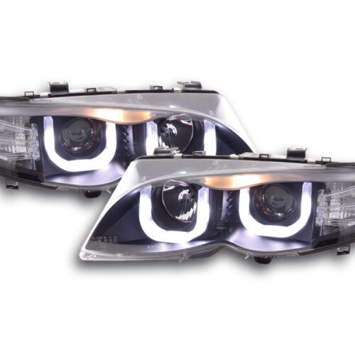 Scheinwerfer Set Angel Eyes BMW 3er E46 Limo/Touring  02-05 schwarz für Rechtslenker