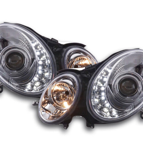 Scheinwerfer Set Daylight LED TFL-Optik Mercedes E-Klasse 211  02-06 chrom