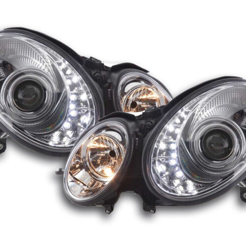 Scheinwerfer Set Daylight LED TFL-Optik Mercedes E-Klasse 211  06-09 chrom