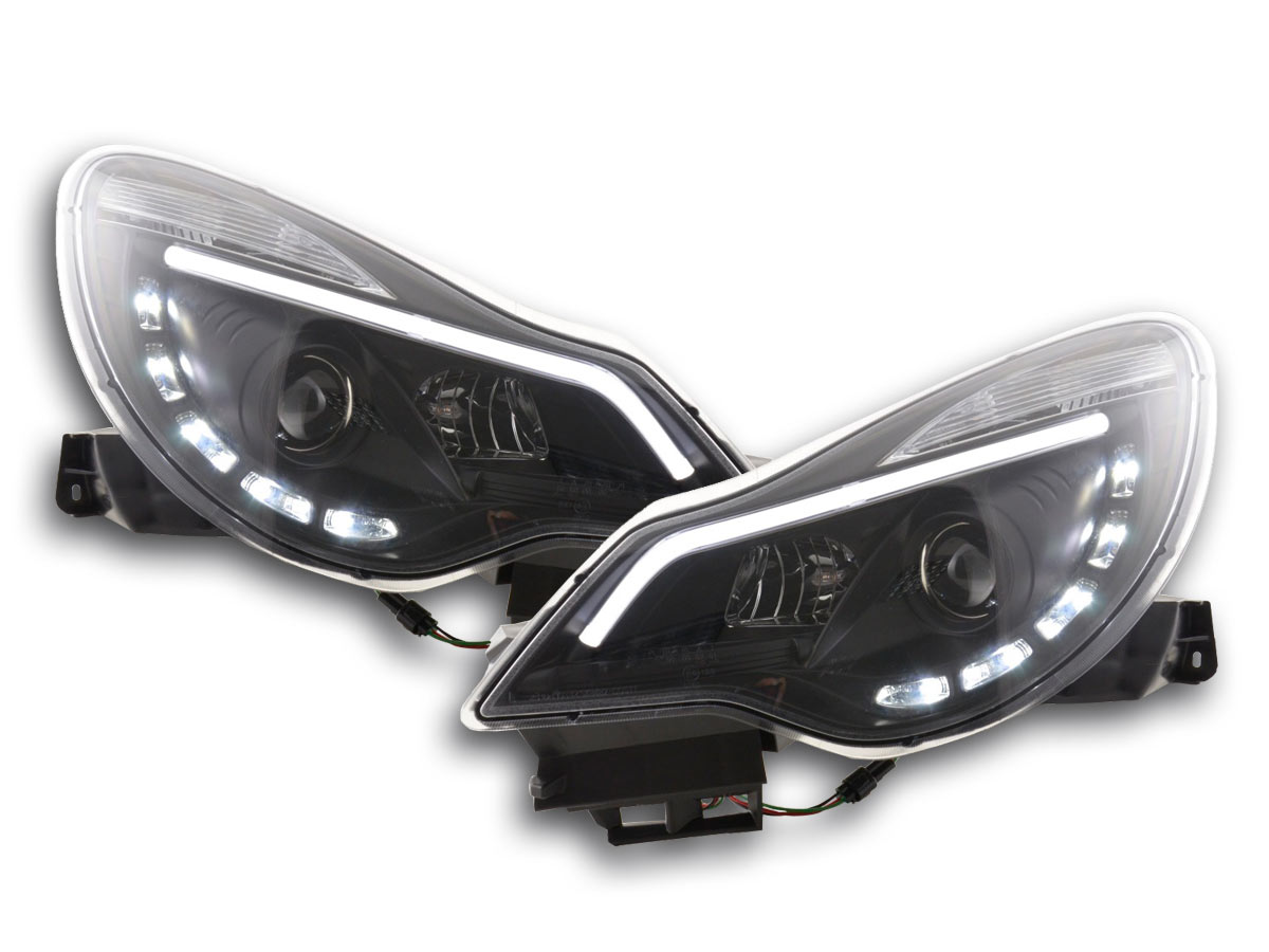 Scheinwerfer Set Daylight LED Tagfahrlicht Opel Corsa D  ab 2011 schwarz für Rechtslenker