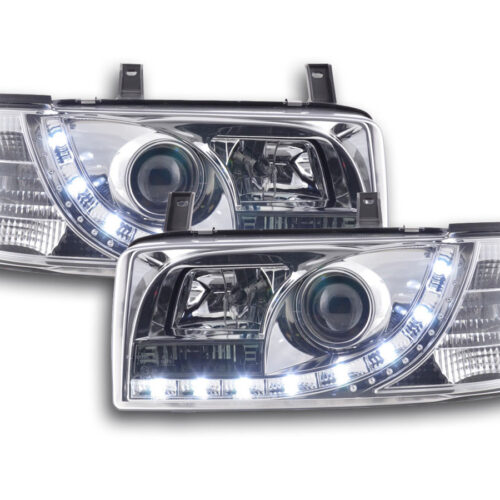 Scheinwerfer Set Daylight LED TFL-Optik VW Bus Typ T4  90-96 chrom für Rechtslenker