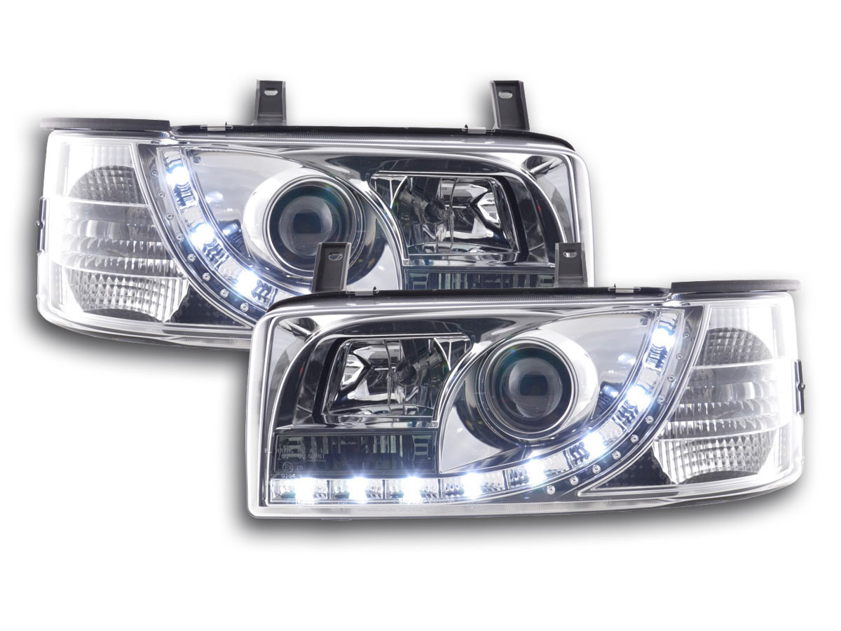 Scheinwerfer Set Daylight LED TFL-Optik VW Bus Typ T4  90-96 chrom für Rechtslenker