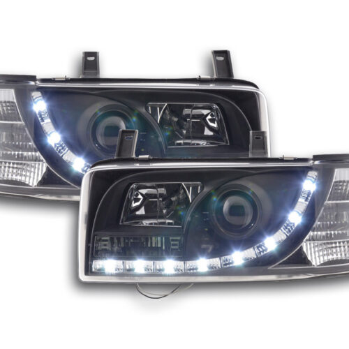 Scheinwerfer Set Daylight LED TFL-Optik VW Bus Typ T4  90-96 schwarz für Rechtslenker