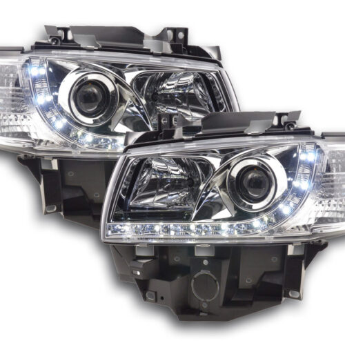 Scheinwerfer Set Daylight LED TFL-Optik VW Bus Typ T4  96-03 chrom für Rechtslenker