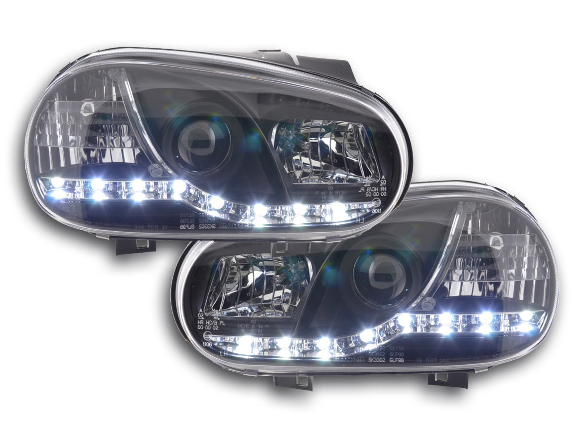 Scheinwerfer Set Daylight LED TFL-Optik VW Golf 4 Typ 1J  98-03 schwarz für Rechtslenker