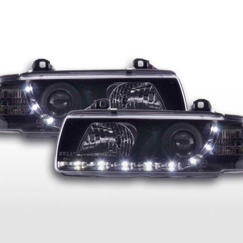 Scheinwerfer Set Daylight LED TFL-Optik BMW 3er Coupe, Cabrio Typ E36  92-98 schwarz