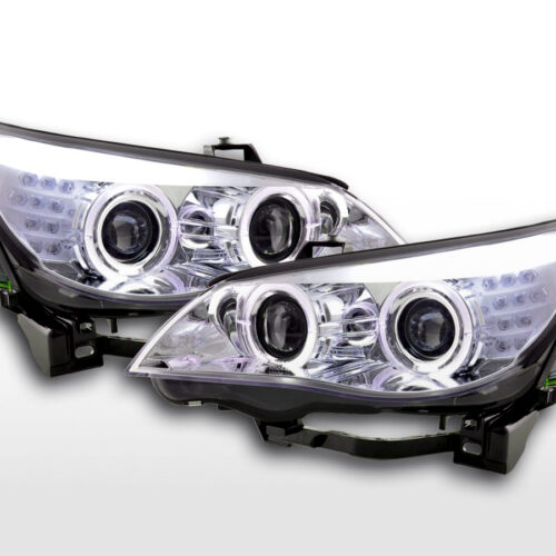 Scheinwerfer Set Xenon Angel Eyes LED BMW 5er E60/E61  03-04 chrom für Rechtslenker