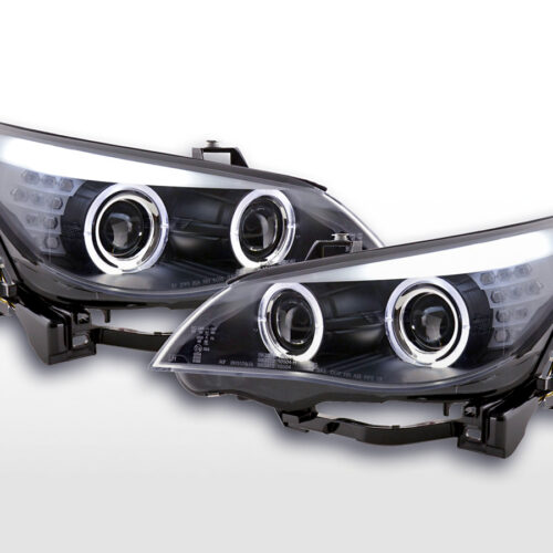 Scheinwerfer Set Xenon Angel Eyes LED BMW 5er E60/E61  03-04 schwarz für Rechtslenker