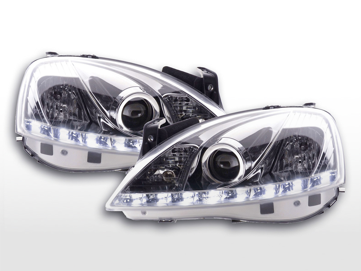 Scheinwerfer Set Daylight LED Tagfahrlicht Opel Corsa C  01-06 chrom