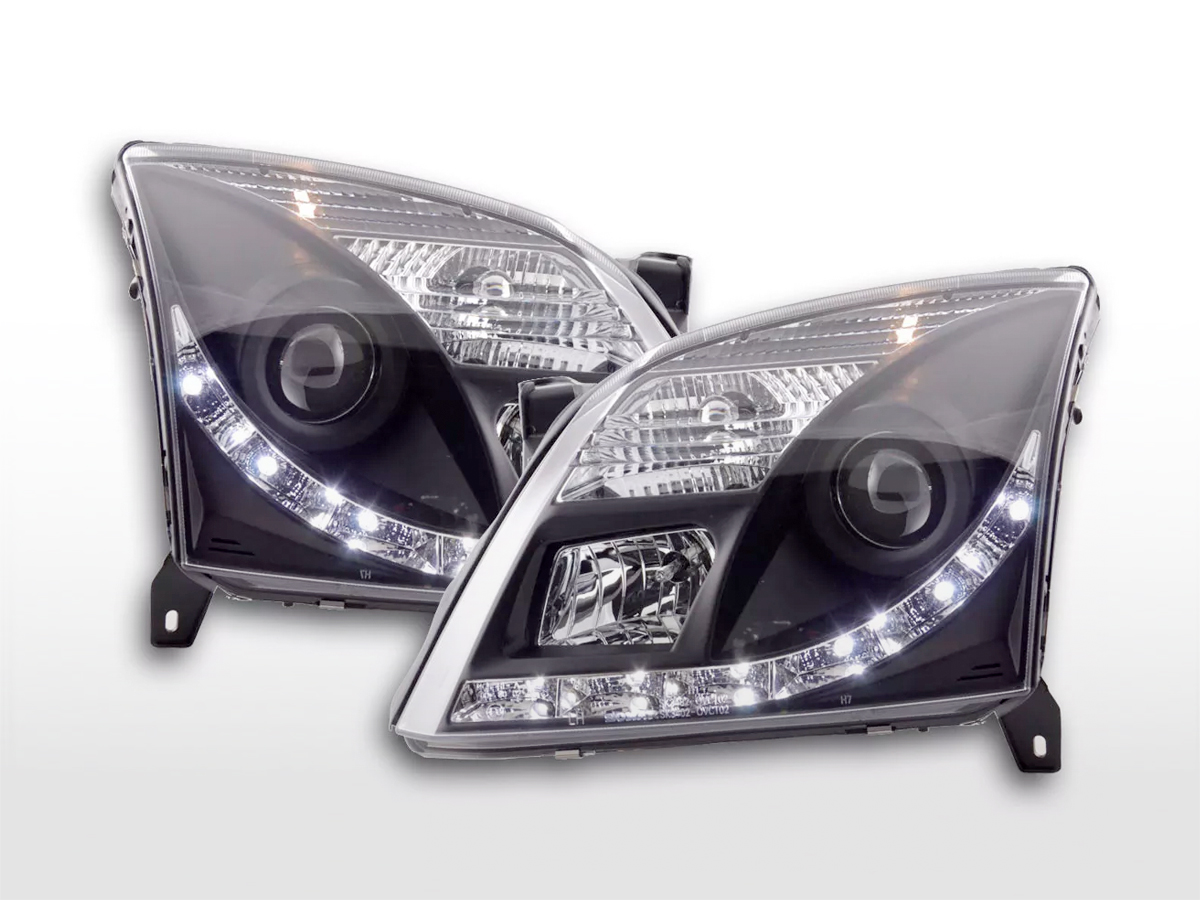 Scheinwerfer Set Daylight LED TFL-Optik Opel Vectra C  02-05 schwarz für Rechtslenker