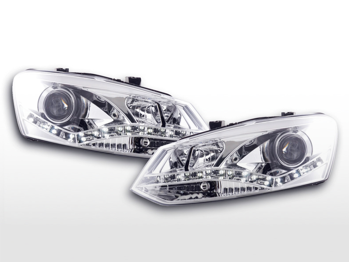 Scheinwerfer Set Daylight LED TFL-Optik VW Polo Typ 6R  2010- chrom für Rechtslenker