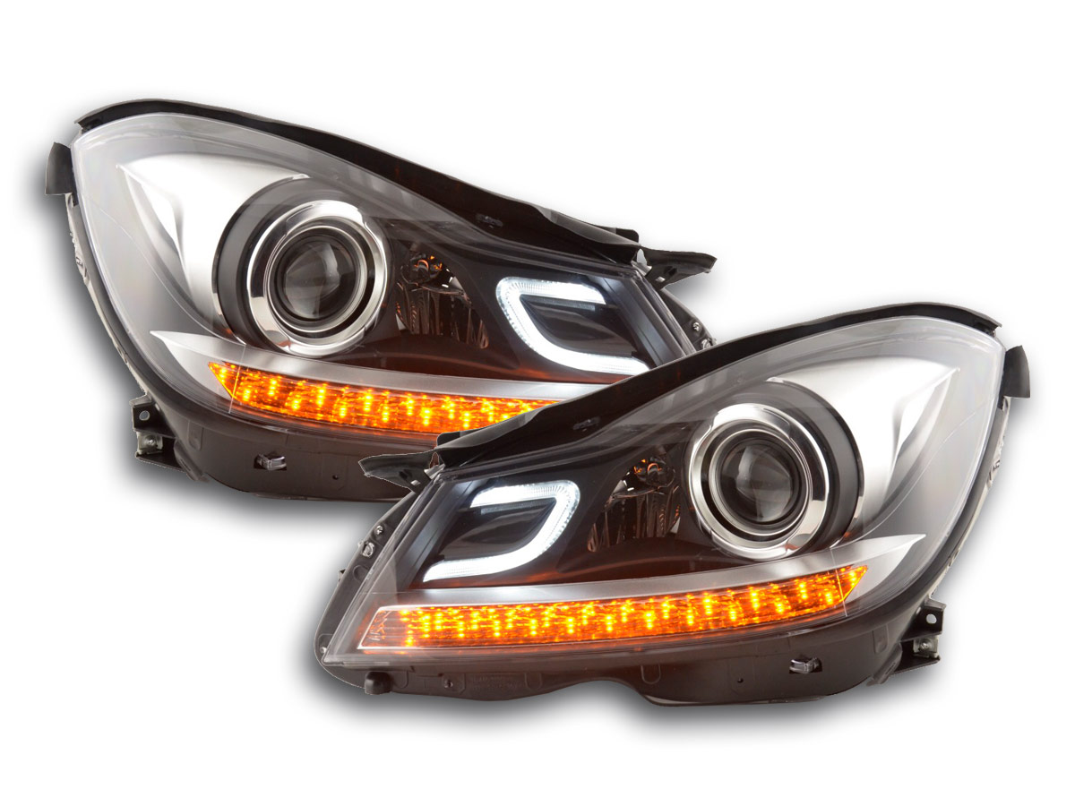 Scheinwerfer Set Daylight LED TFL-Optik Mercedes C-Klasse (204)  2011-2014 schwarz